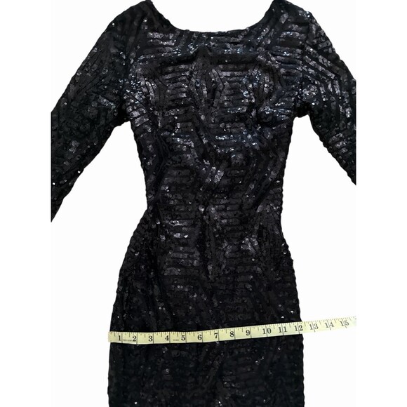 Black Sequin Long Sleeve Evening Gown Women’s Small Elegant Formal Dress - Picture 7 of 12